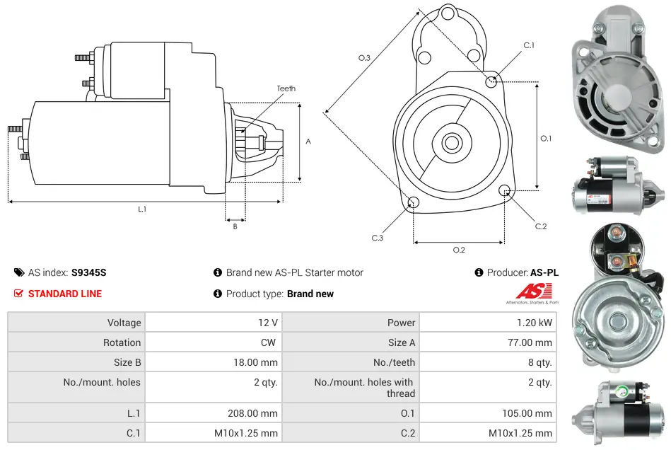Μίζα Hyundai Coupe I, KIA Carens I Mpv - 12V AS-PL (S9345S) 5 Μίζα Hyundai Coupe I, KIA Carens I Mpv - 12V AS-PL (S9345S) - Image 5