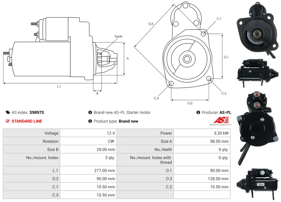 Μίζα Agrale 1600D 3.0, John Deere Series 7 7200R, - 12V AS-PL (S9897S) 5 Μίζα Agrale 1600D 3.0, John Deere Series 7 7200R, - 12V AS-PL (S9897S) - Image 5