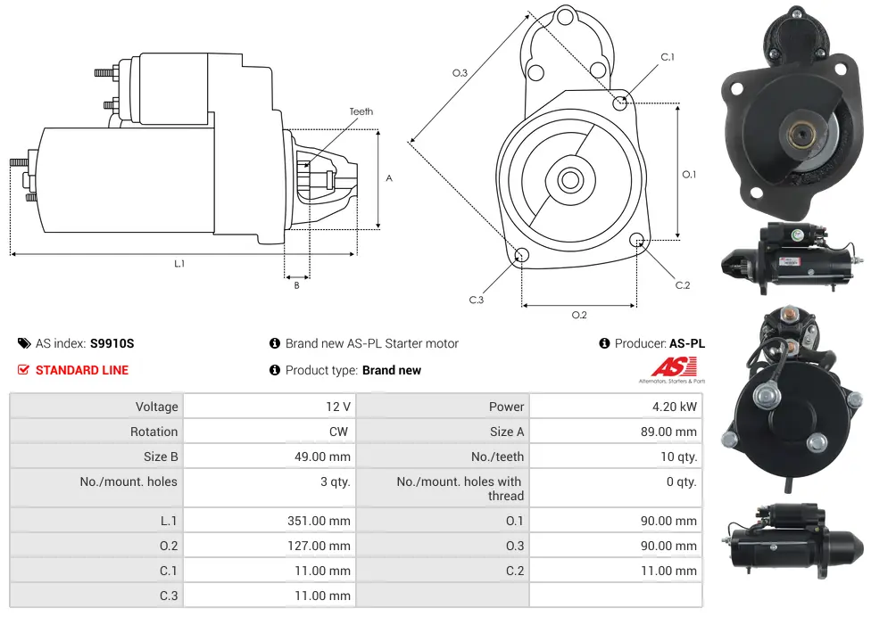 Μίζα Cummins Engine 4.5, John Deere Engine 4.5 - 12V AS-PL (S9910S) 5 Μίζα Cummins Engine 4.5, John Deere Engine 4.5 - 12V AS-PL (S9910S) - Image 5